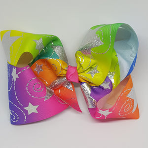 8 Inch Boutique Bow - Silver Stars and Swirls