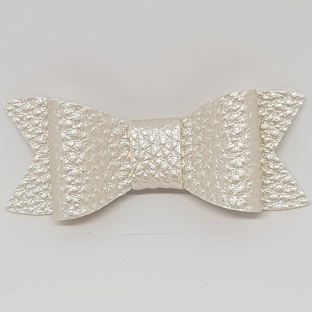 2.75 Inch Ivy Faux Leather Bow - Pearl White