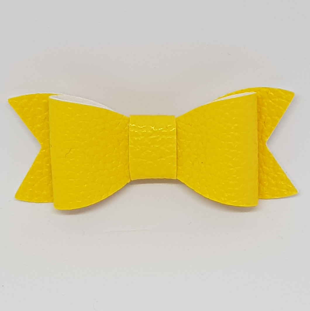 2.75 Inch Ivy Faux Leather Bow - Sunshine Yellow