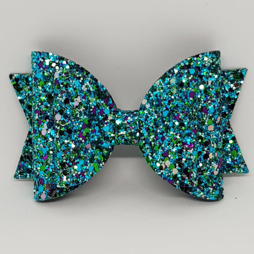 4.3 Inch Natalie Bow - Peacock Chunky Glitter