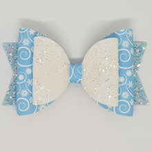 4.3 Inch Natalie Double Leatherette Bow - Winter Snowflakes & Swirls