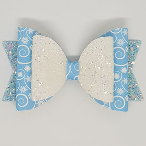 4.3 Inch Natalie Double Leatherette Bow - Winter Snowflakes & Swirls