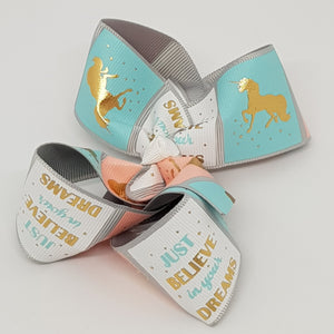 4 Inch Boutique Bow - Gold Foil Believe in Your Dreams