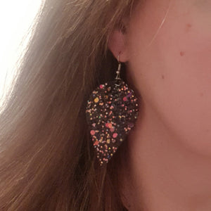 Large Leaf Earrings - Chunky Glitter