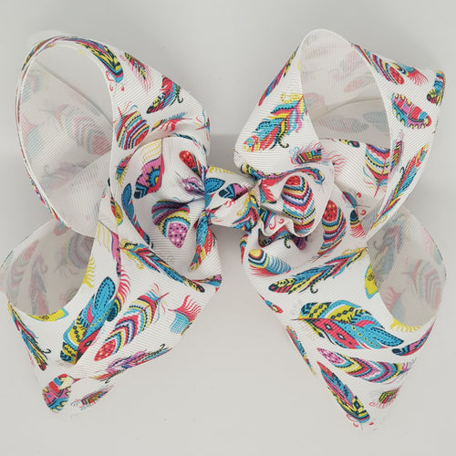 8 Inch Boutique Bow - Feathers