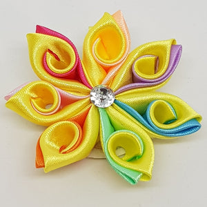 Kanzashi Flowers - Yellow Rainbow Swirl