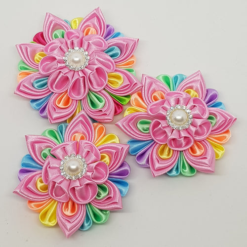 Kanzashi Flowers - Geranium Pink & Rainbow