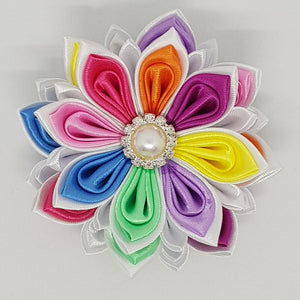 Kanzashi Daisy Flowers - White Rainbow