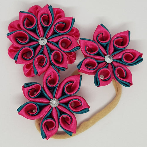 Kanzashi Flowers - Shocking Pink & Teal Swirl