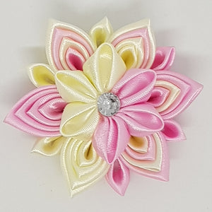 Kanzashi Double Layer Flowers - Pink & Cream