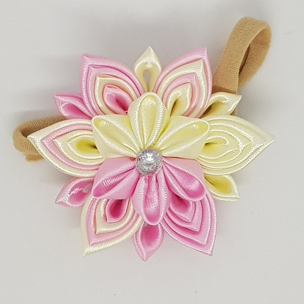 Kanzashi Double Layer Flowers - Pink & Cream