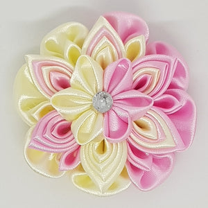 Kanzashi Double Layer Flowers - Pink & Cream