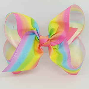 8 Inch Boutique Bow - Sublimated Glitter Rainbow Stripes