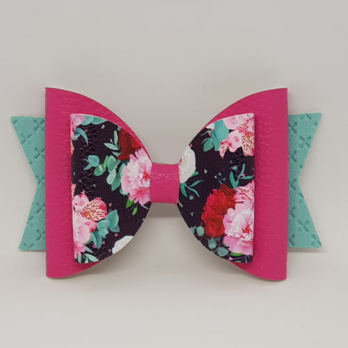 4.3 Inch Natalie Bow - Navy Sweetheart Roses Pink & Blue