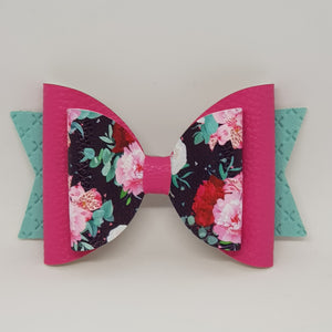4.3 Inch Natalie Bow - Navy Sweetheart Roses Pink & Blue
