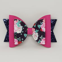 4.3 Inch Natalie Bow - Navy Sweetheart Roses Pink & Navy
