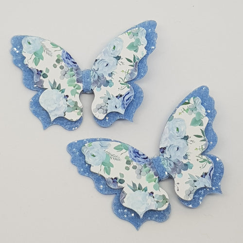 Double Fancy Butterfly Clip - Blooms in Blue