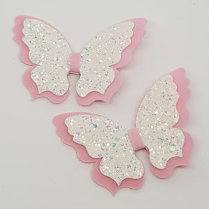 Double Fancy Butterfly Clip - White & Pink