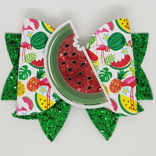 4.75 Inch Maddi Leatherette & Glitter Bow - Flamingo Fruits