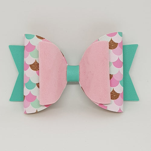 4.3 Inch Natalie Leatherette Bow - Pretty in Pinks Mermaid