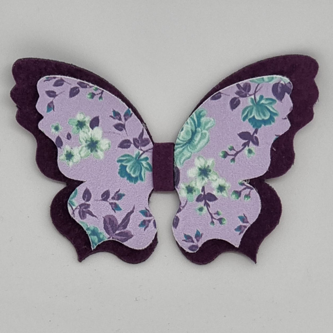 Double Fancy Butterfly Clip - Roses on Lavender