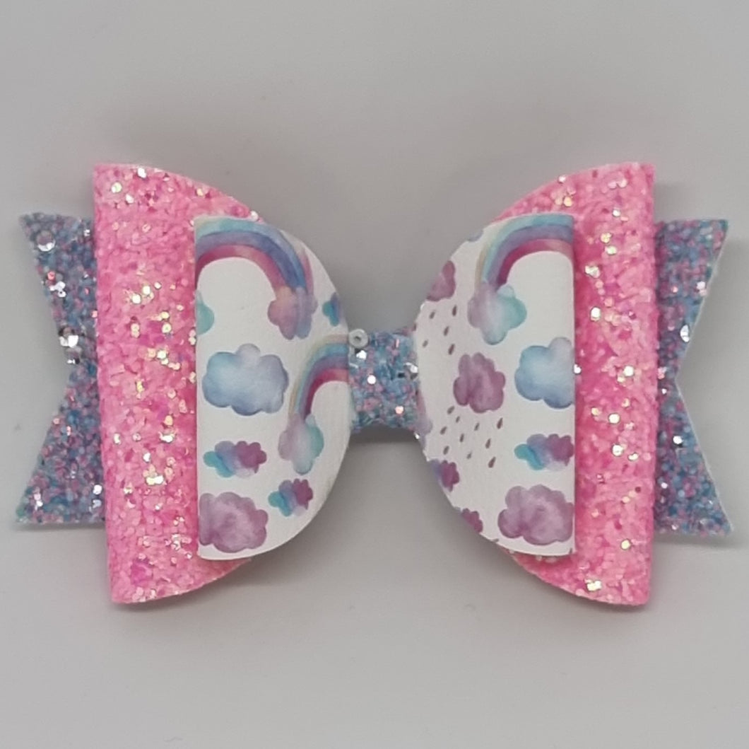 4.3 Inch Natalie Bow - Bright Rainbows & Clouds