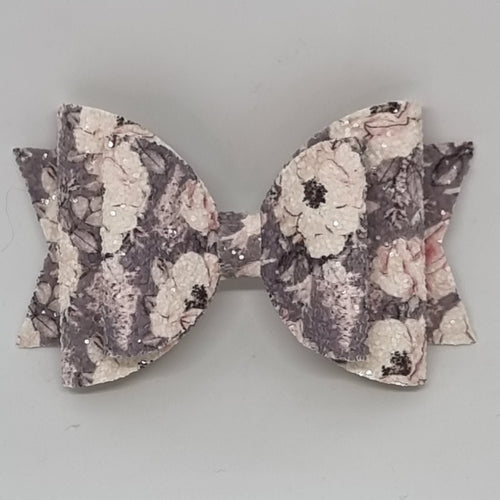 4.3 Inch Natalie Bow - Glitter Roses on Grey