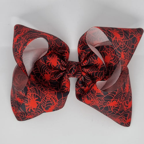 8 Inch Boutique Bow - Red Spiders & Webs