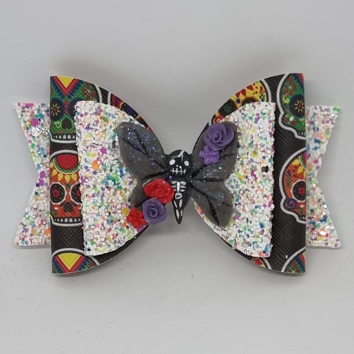 4.3 Inch Deluxe Natalie Bow - Sugar Skull Butterfly