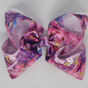 8 Inch Boutique Bow - Galaxy Tie Dye with Gold Stars & Moons
