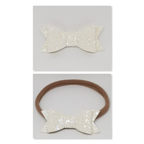2.75 Inch Ivy Chunky Glitter Bow - Iridescent White