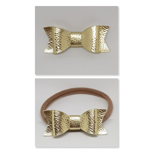 2.75 Inch Ivy Faux Leather Bow - Light Gold