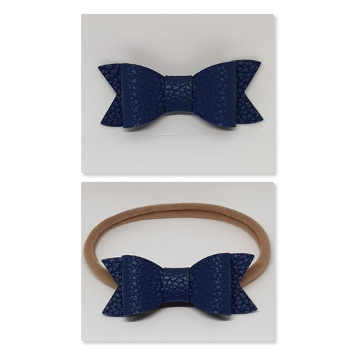 2.75 Inch Ivy Faux Leather Bow - Navy