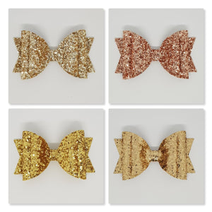 4.3 Inch Natalie Bow - Gold Chunky Glitter