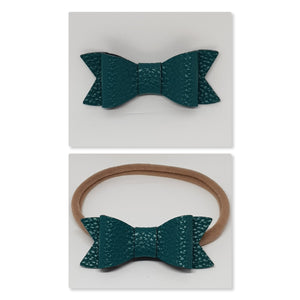 2.75 Inch Ivy Faux Leather Bow - Peacock Green