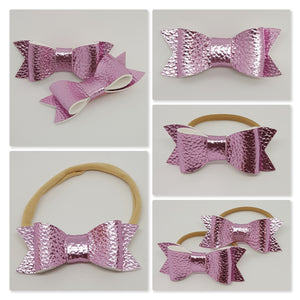 2.75 Inch Ivy Metallic Textured Leatherette Bow - Pink