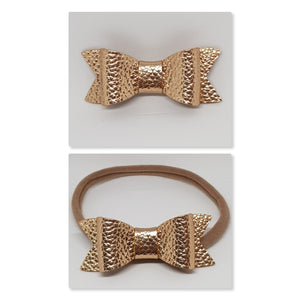 2.75 Inch Ivy Faux Leather Bow - Rose Gold