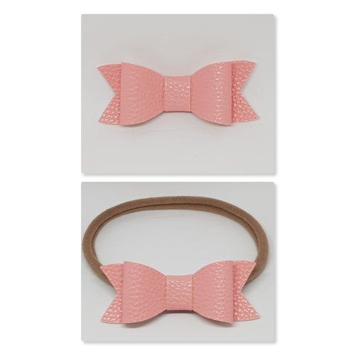 2.75 Inch Ivy Faux Leather Bow - Rose Pink