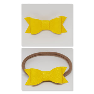 2.75 Inch Ivy Faux Leather Bow - Sunshine Yellow