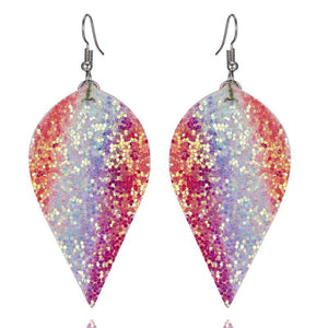 Large Leaf Earrings - Chunky Glitter