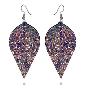 Large Leaf Earrings - Chunky Glitter